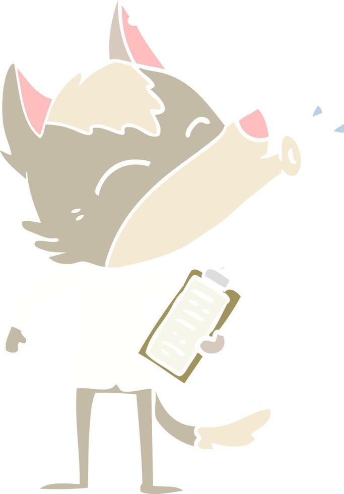 howling office wolf flat color style cartoon vector