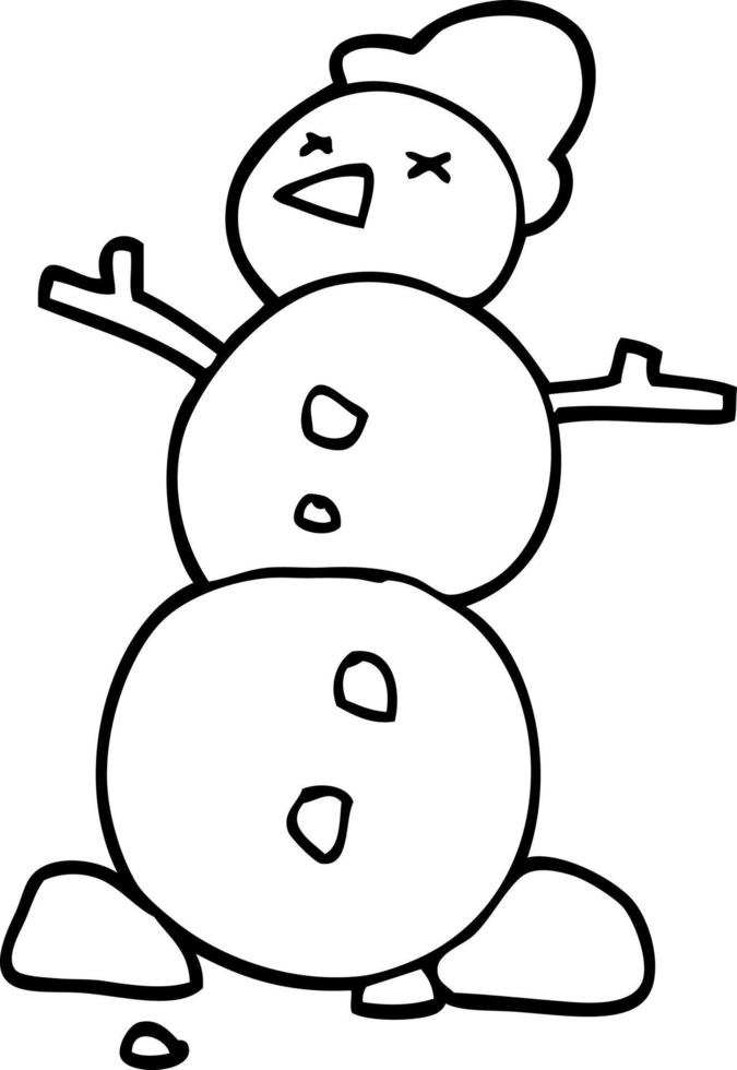 muñeco de nieve de dibujos animados de dibujo lineal vector