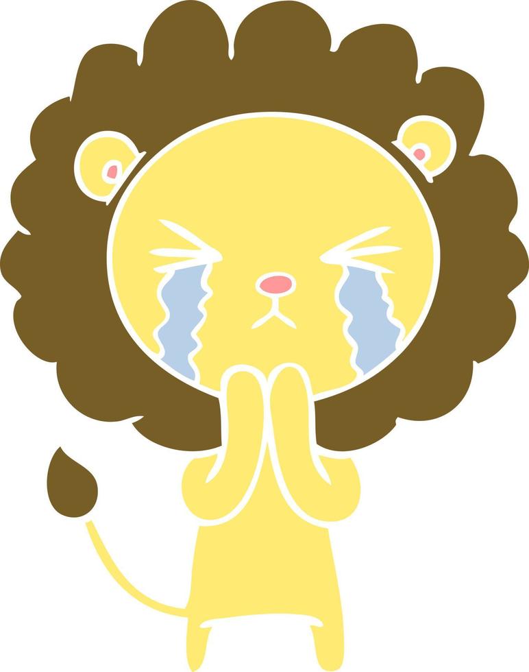 flat color style cartoon crying lion praying vector
