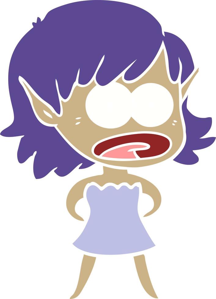flat color style cartoon shocked elf girl vector