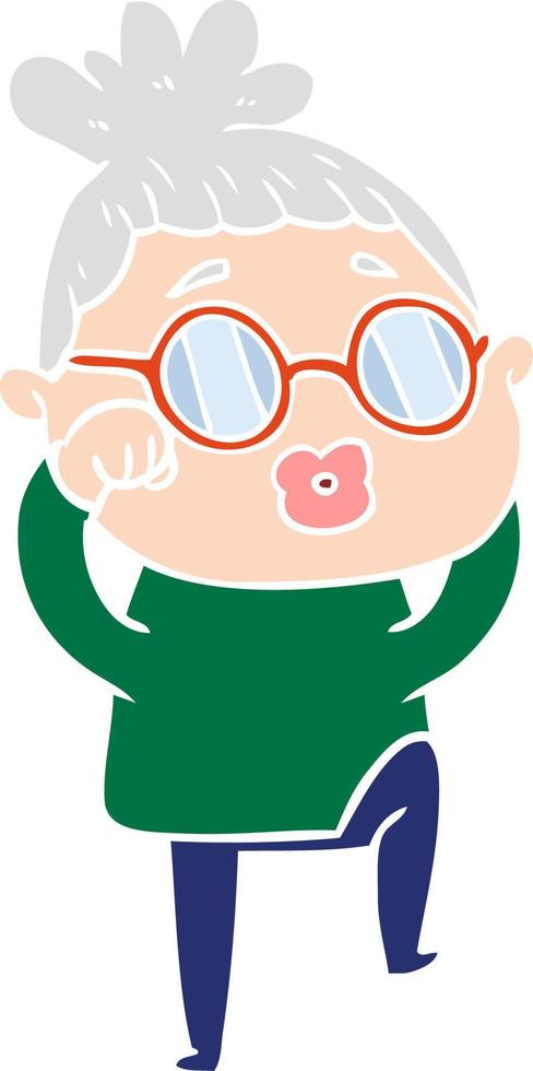 flat color style cartoon tired woman wearing spectacles vector