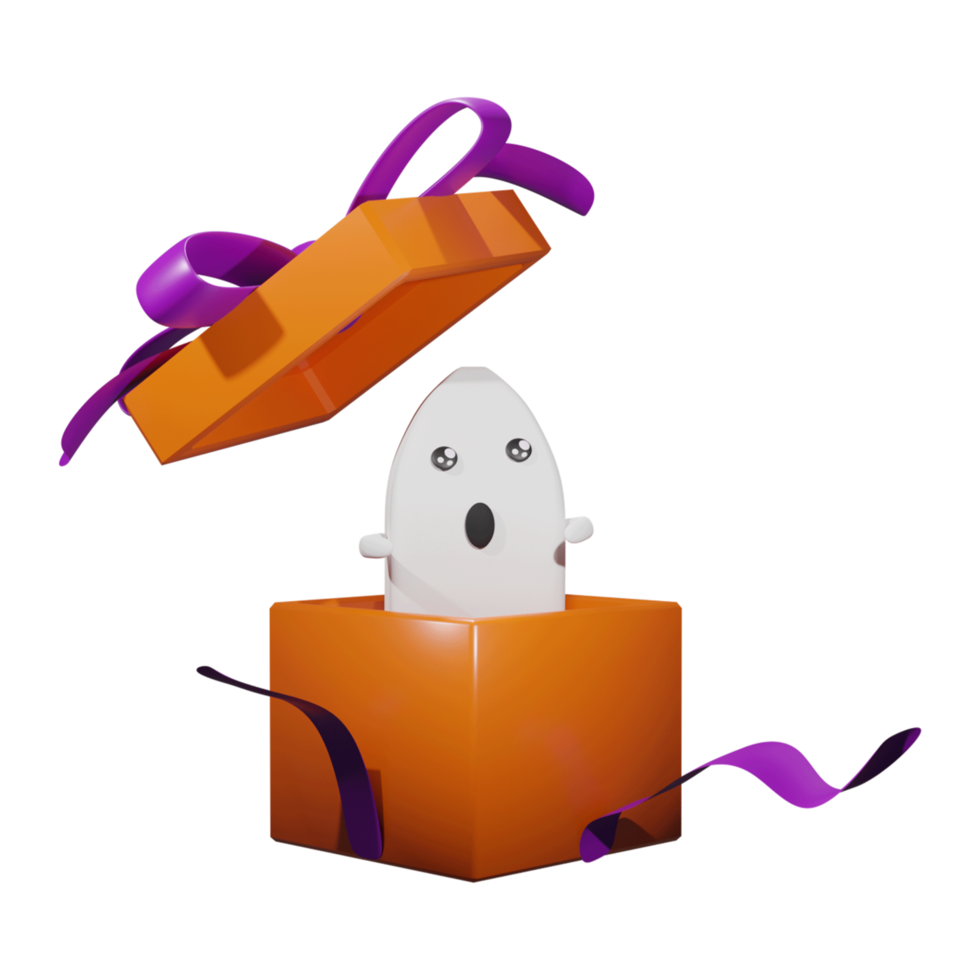 cute ghost and open gitf box 3d icon illustration png