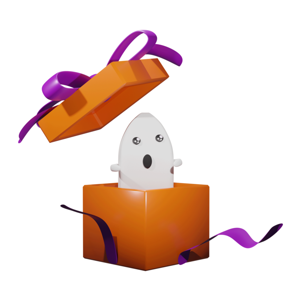 niedlicher geist und offene gitf-box 3d-symbolillustration png