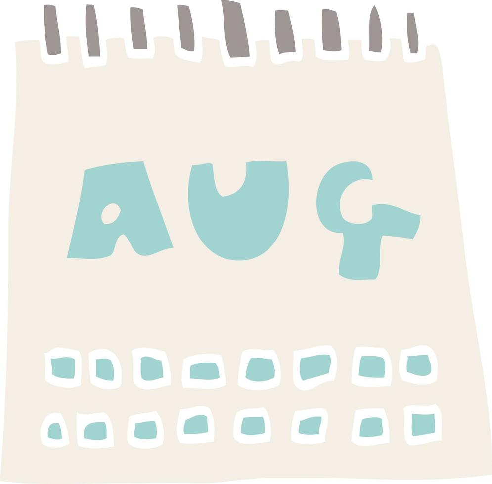 caricatura, garabato, calendario, actuación, mes, de, agosto vector