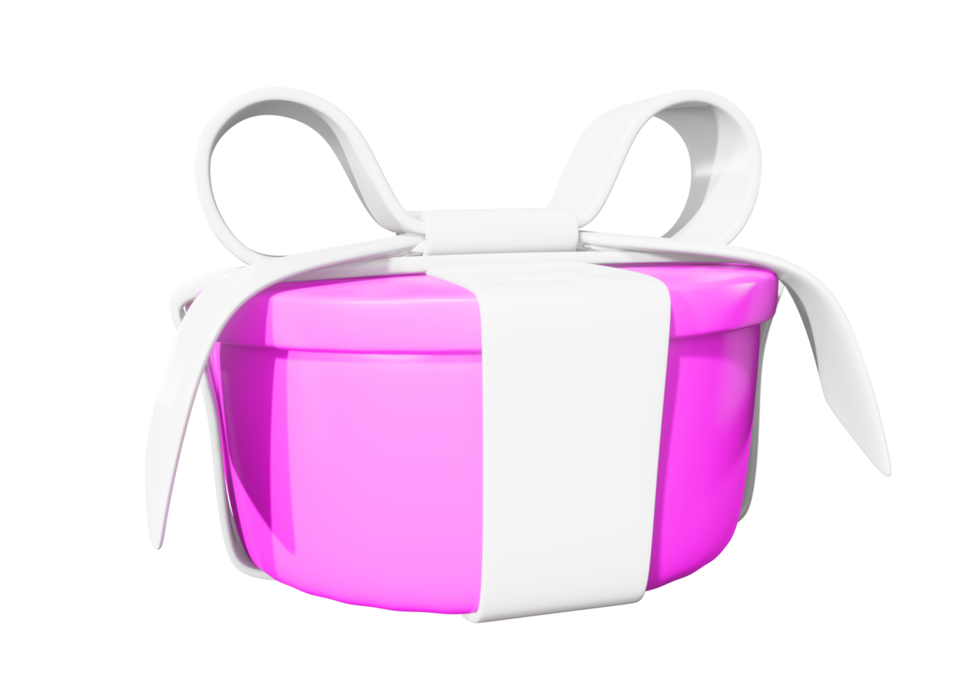 Realistic 3D Gift Pink Box and White Bow. Cutout. png