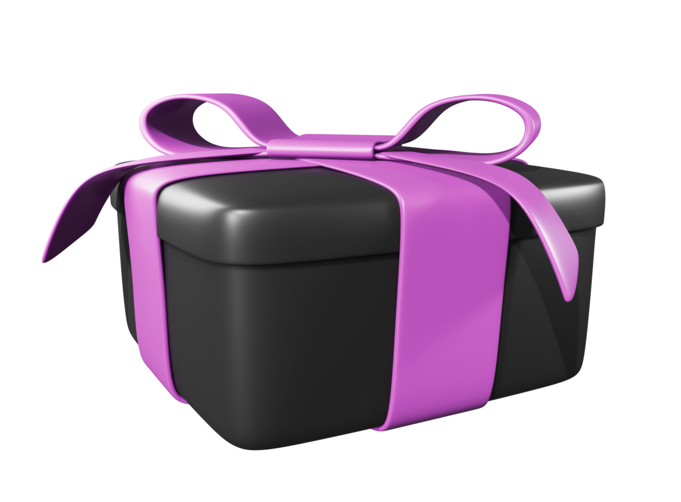 Realistic 3D Gift Black Box and Pink Bow. Cutout. png