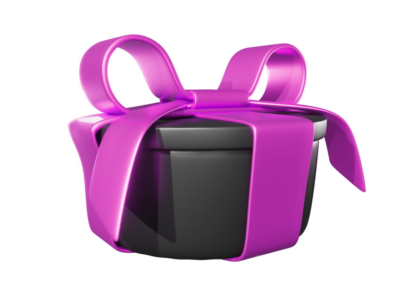 Realistic 3D Gift Black Box and Pink Bow. Cutout. png