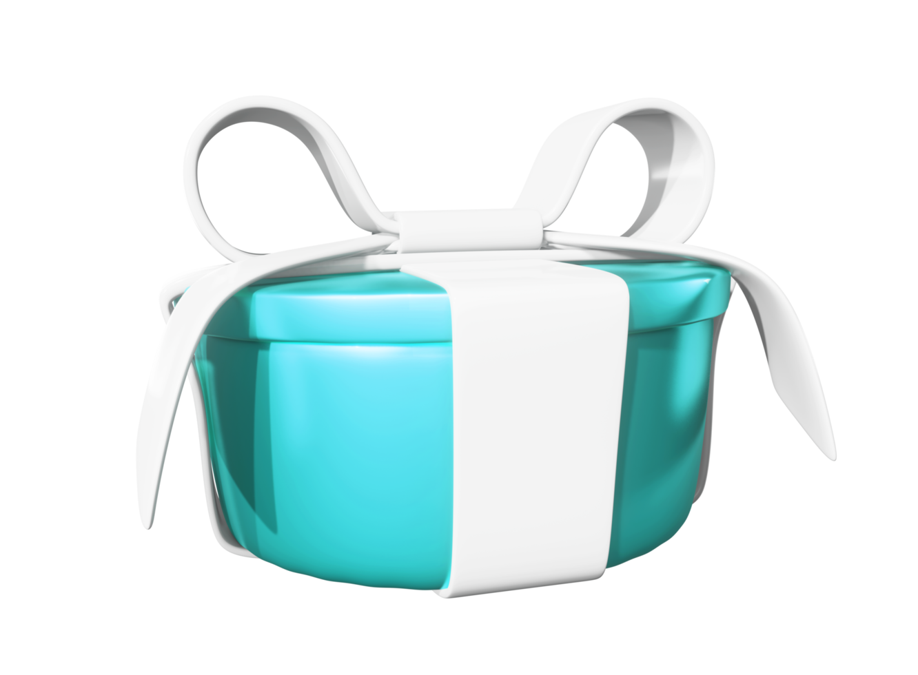 Realistic 3D Gift Blue Box and White Bow. Cutout. png