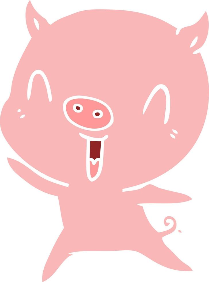 happy flat color style cartoon pig vector
