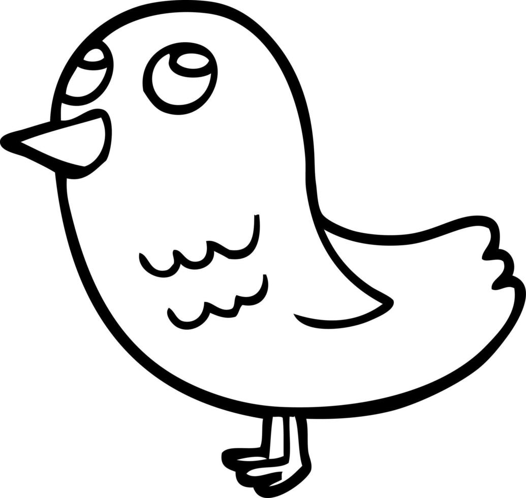 line drawing cartoon bird looking up vector