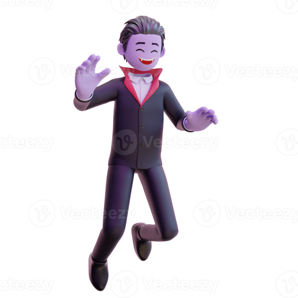 Personaje de vampiro 3d salto feliz, feliz halloween. png