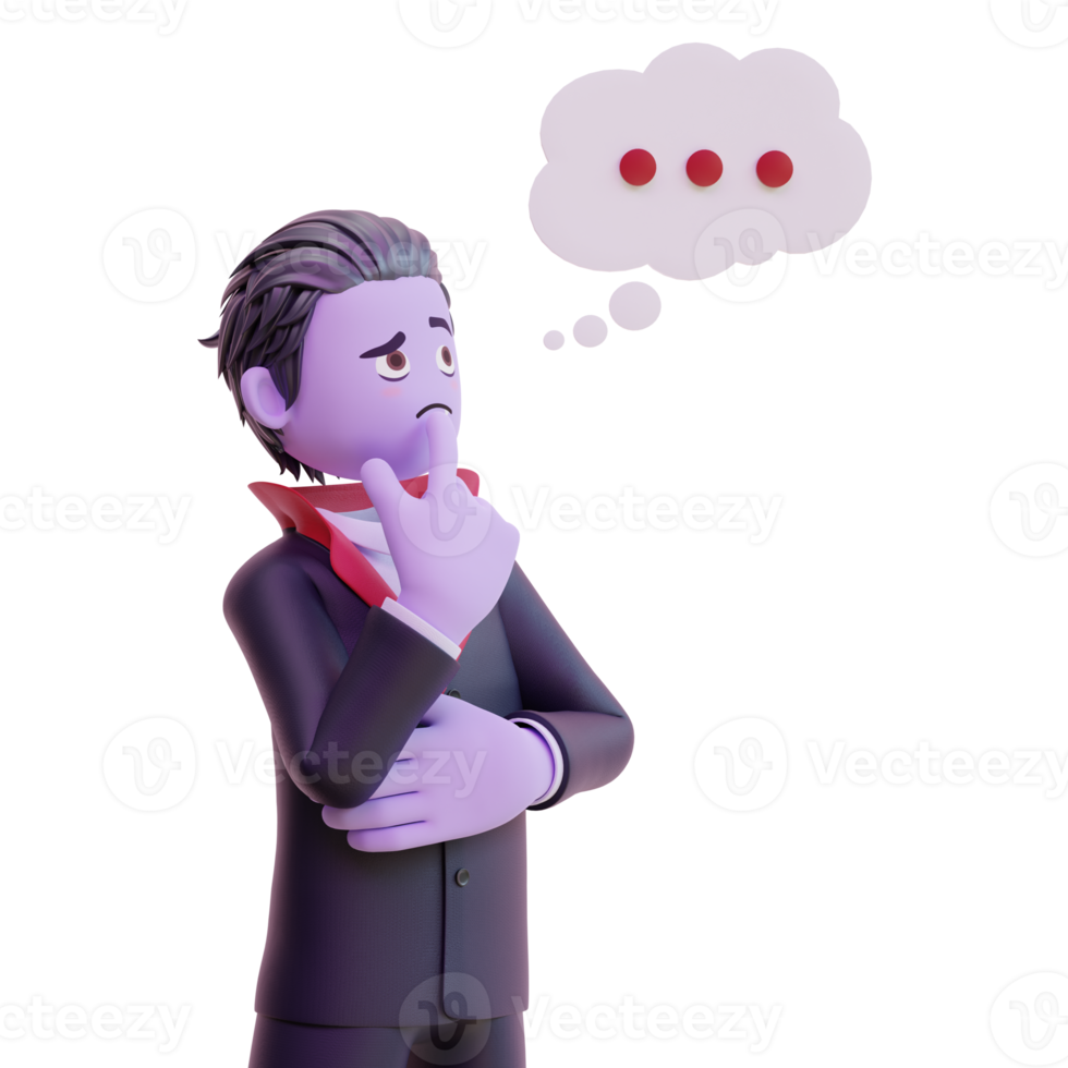 3d vampire character thinking about something , Happy halloween. png