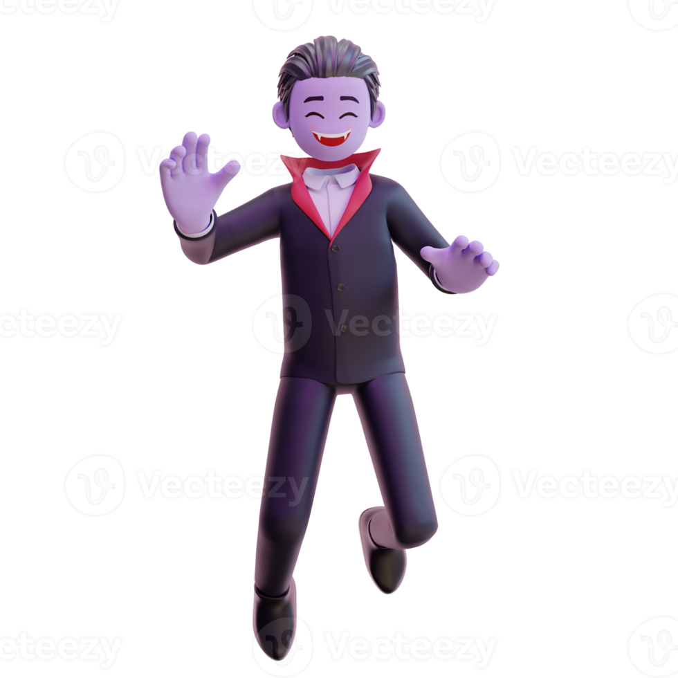 Personaje de vampiro 3d salto feliz, feliz halloween. png