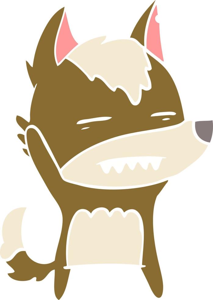 flat color style cartoon wolf waving showing teeth vector