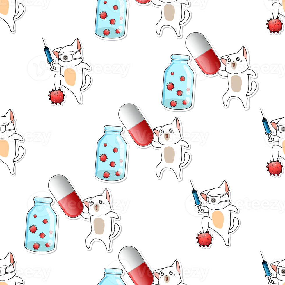 seamless pattern of cat cartoon png