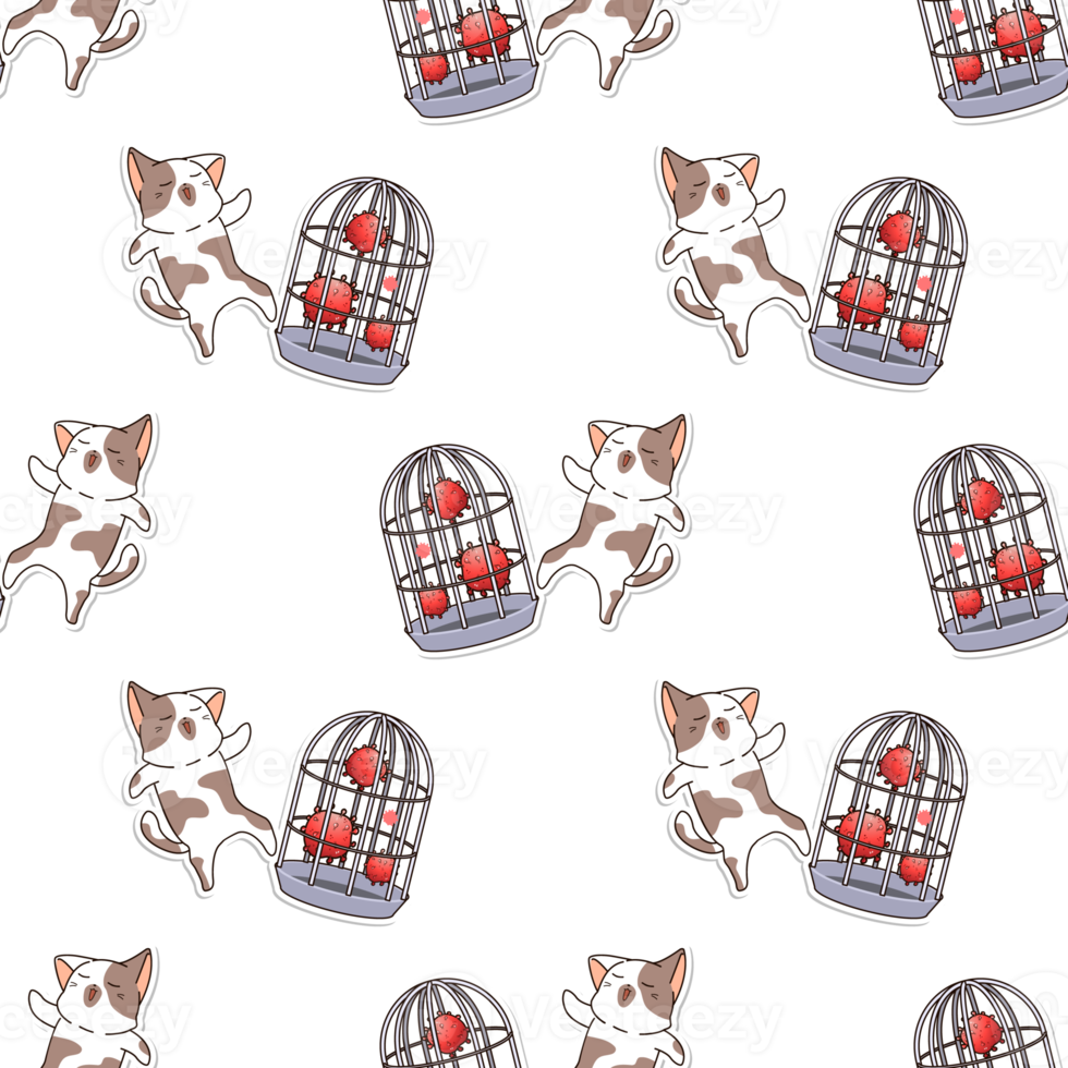 seamless pattern of cat cartoon png