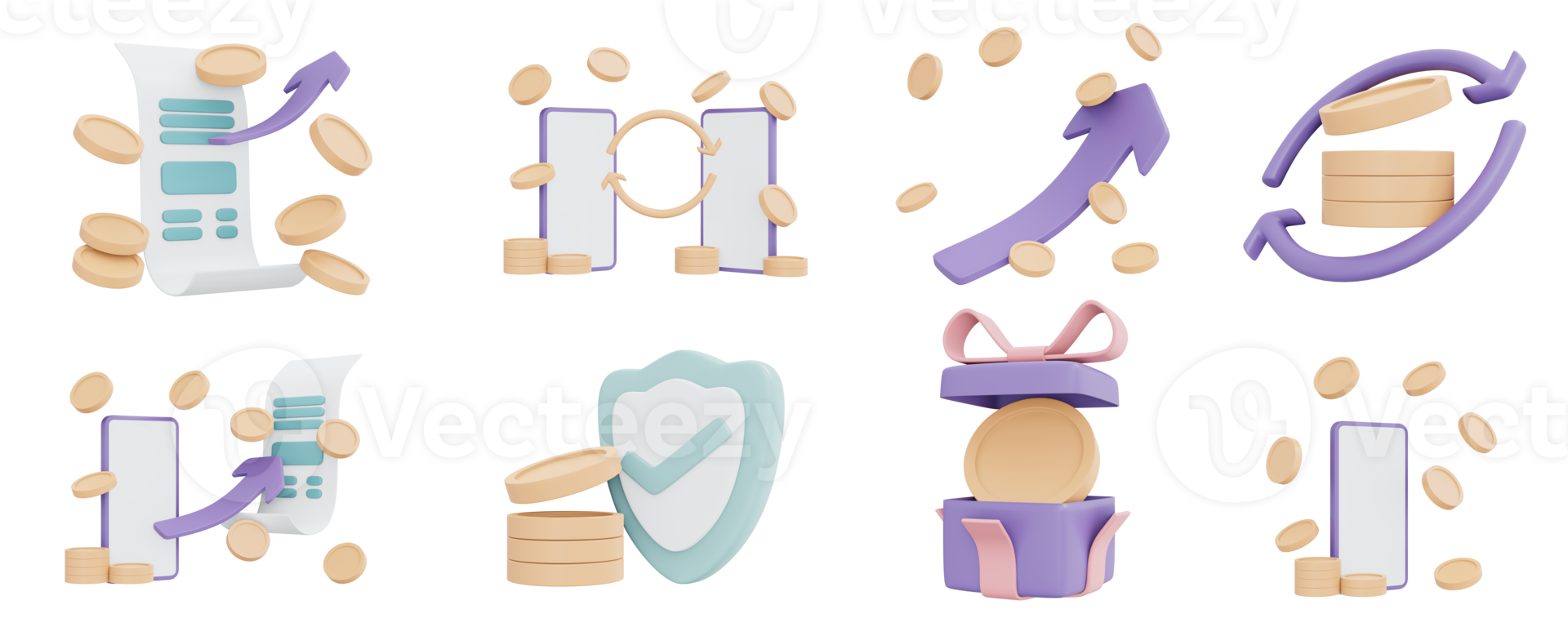3D Rendering of money icon set concept of money transferring technology isolated on white background. 3D Render illustration cartoon style. png