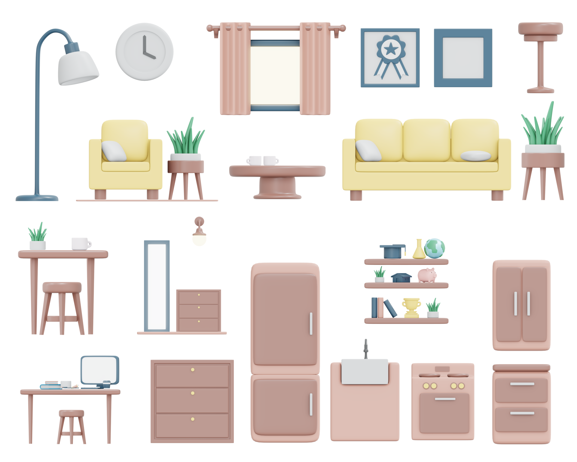 3D Rendering Elevation Of House Furniture Icon For Living Room Kitchen 3d-rendering-elevation-of-house-furniture-icon-for-living-room-kitchen