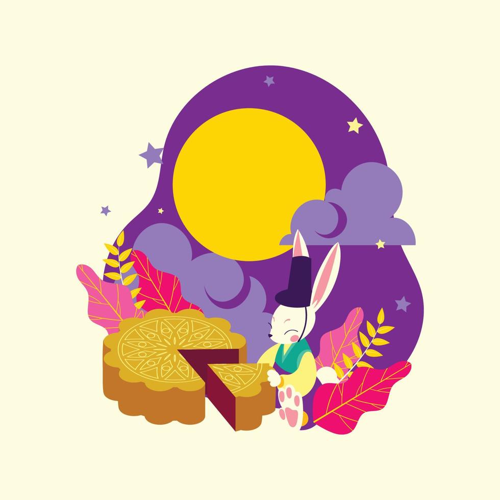 Rabbit With Chuseok Mooncake vector