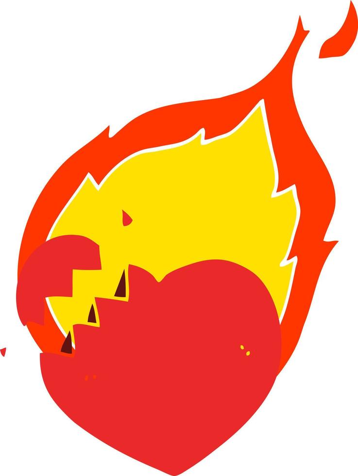 flat color style cartoon flaming heart vector