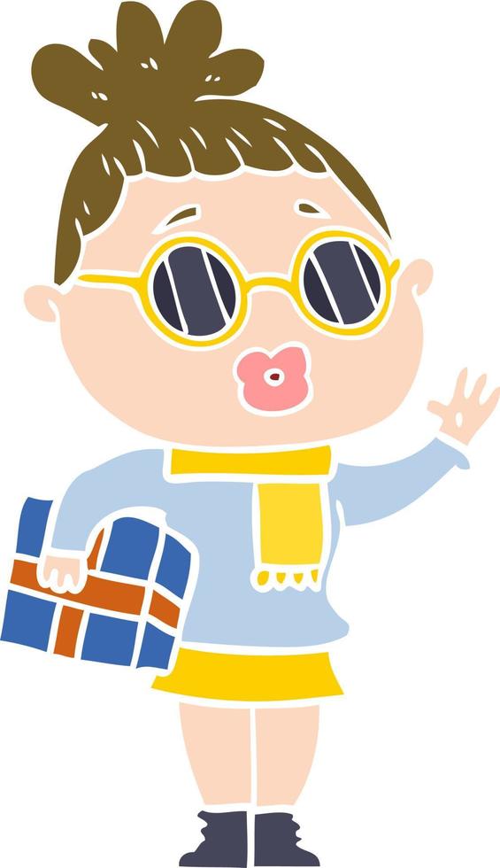 mujer de dibujos animados de estilo de color plano con gafas de sol vector