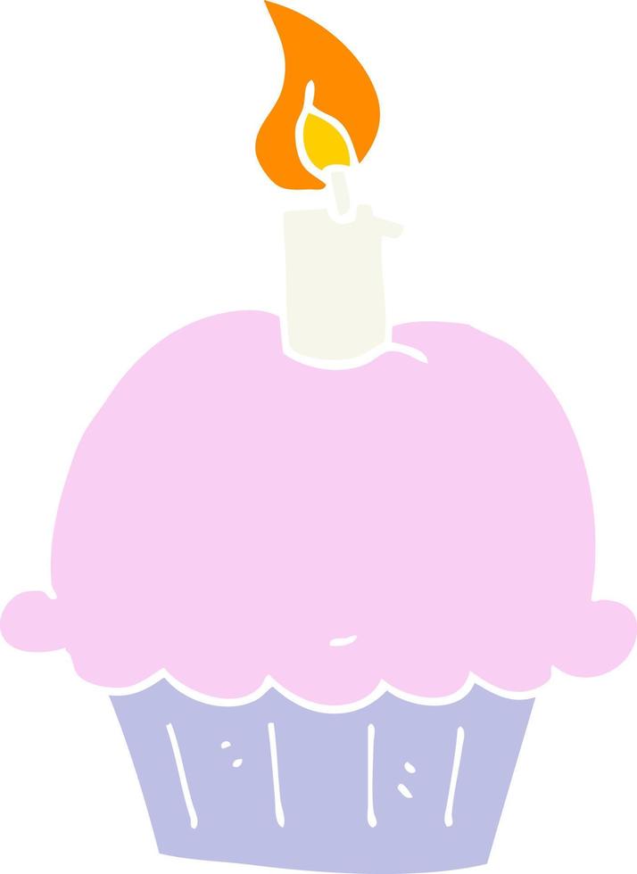 flat color style cartoon birthday cupcake vector