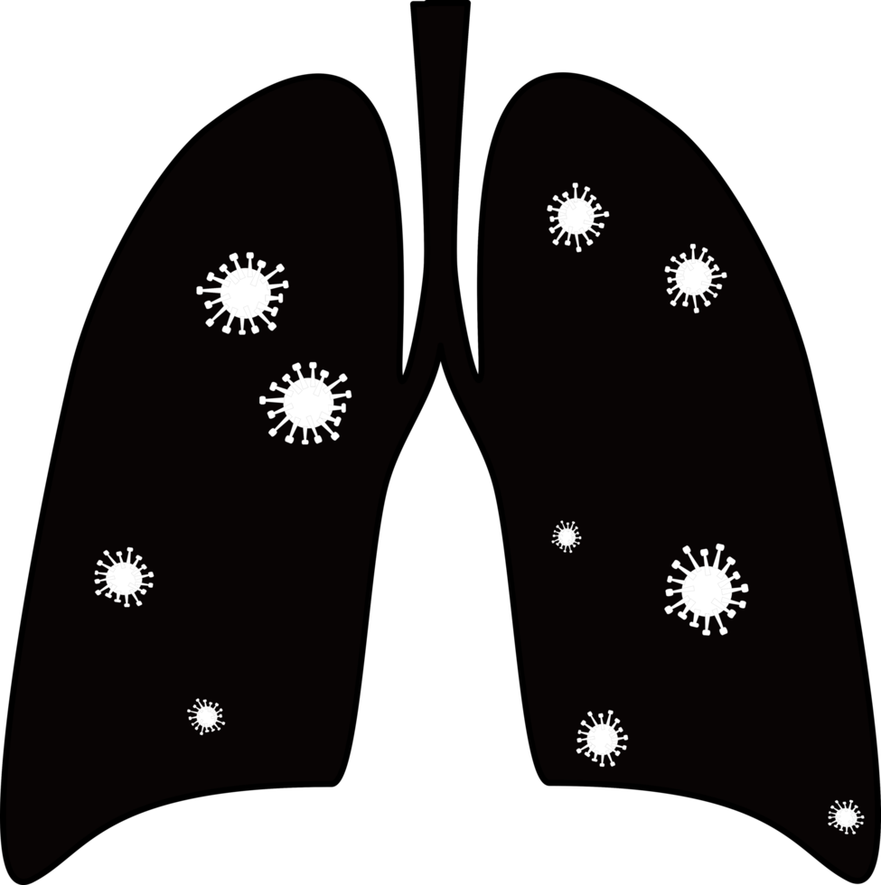 Black and white Lung and virus design on transparent background. png
