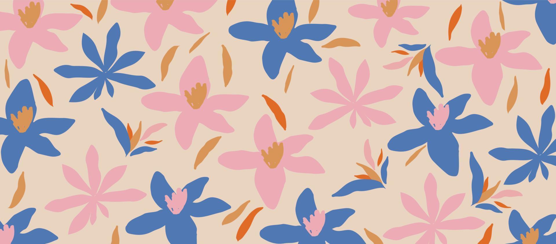 vector de fondo de naturaleza de arte abstracto. lindas flores de jardín y hojas de patrón pastel suave. diseño botánico para pancartas, artes murales, tarjetas, estampados y telas