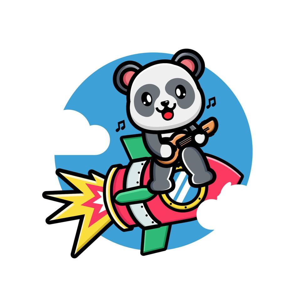 Cute panda playing guitar on the rocket vector