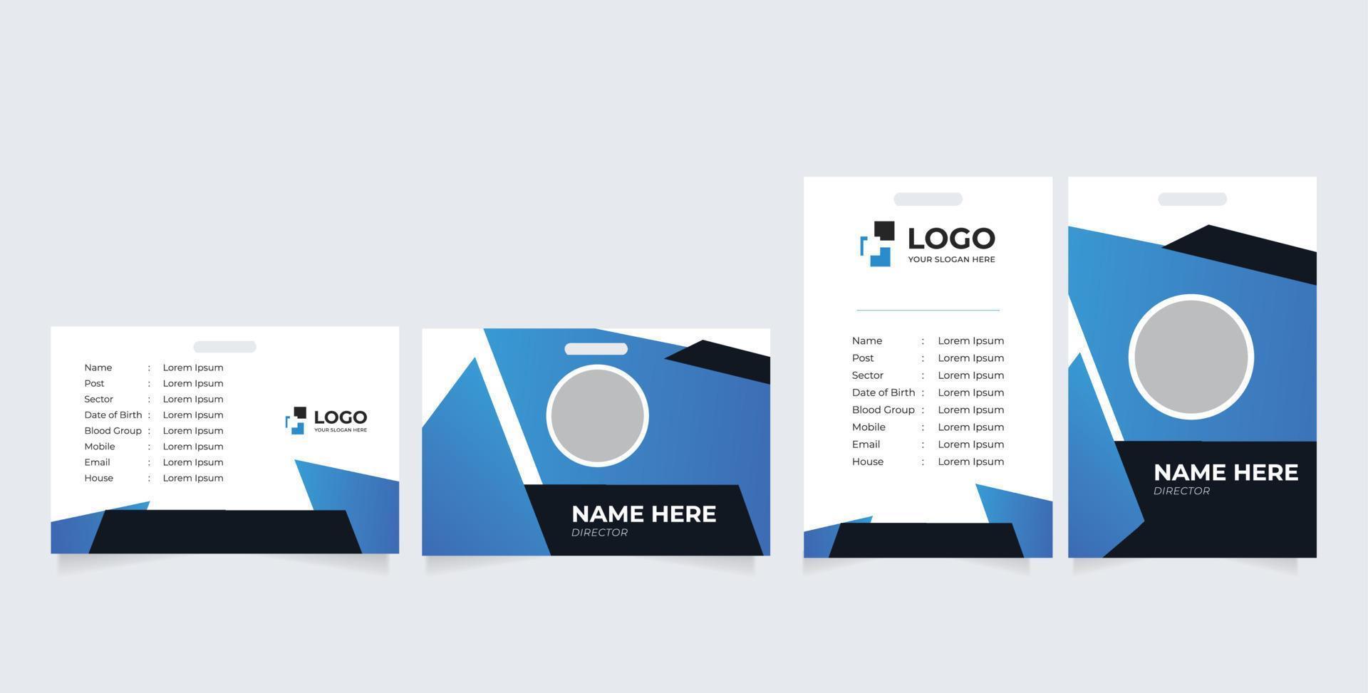 Double-sided creative ID Card design template. Horizontal and vertical layout. Portrait and landscape orientation vector