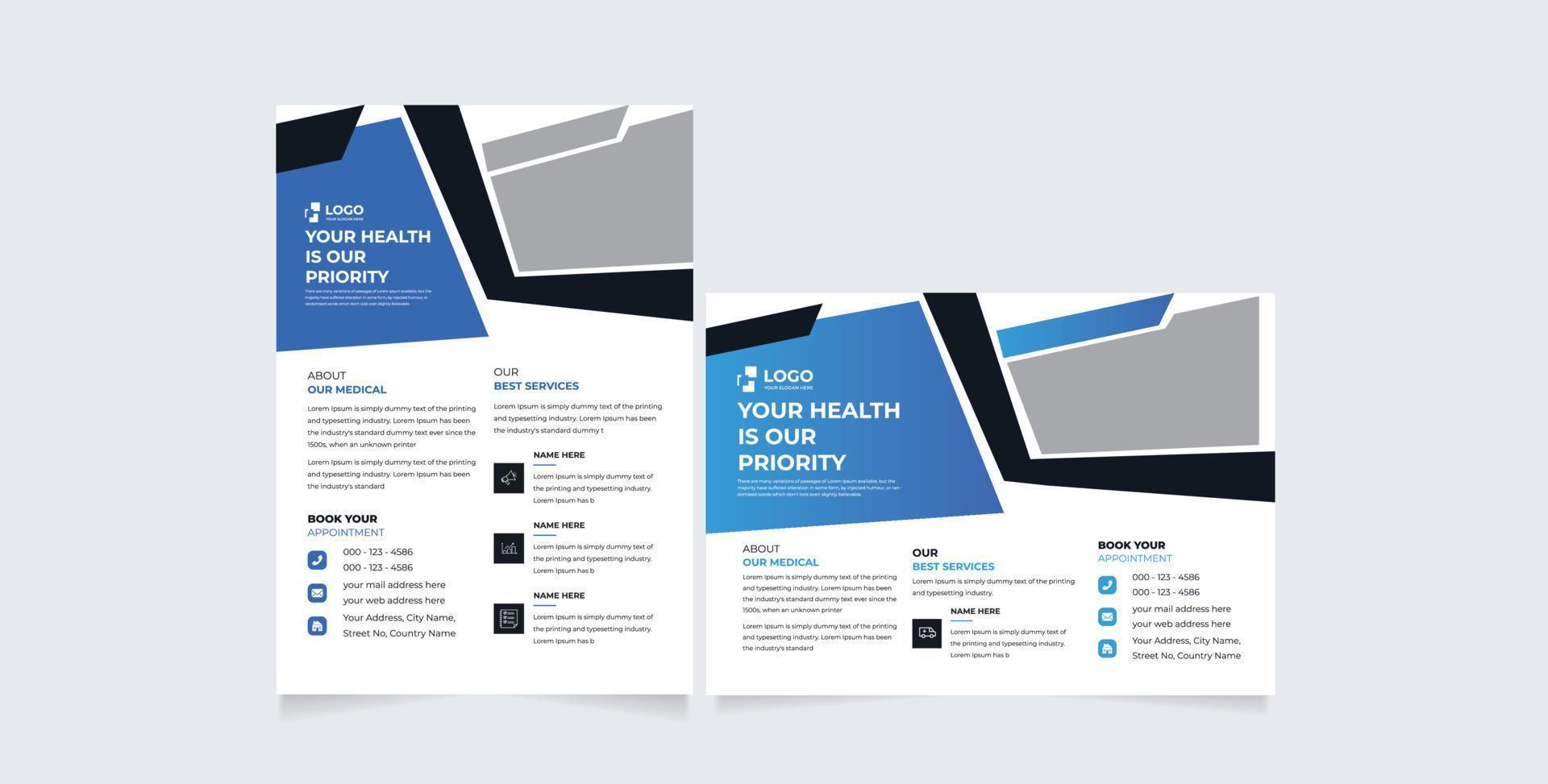 Healthcare cover a4 template design and flat icons for a report and medical brochure design, flyer vector