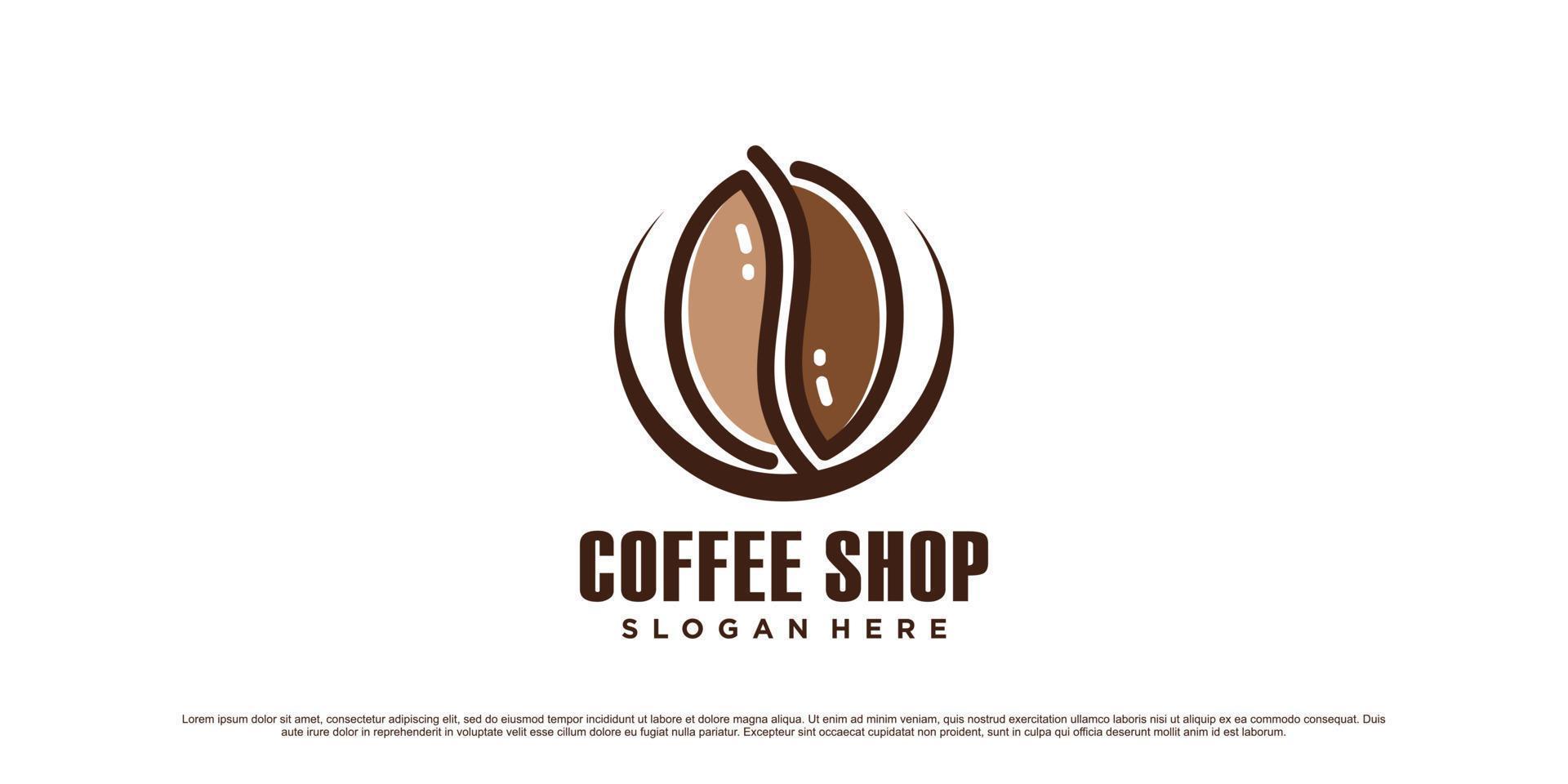 ilustración de diseño de logotipo de café con icono de grano de café y concepto creativo vector