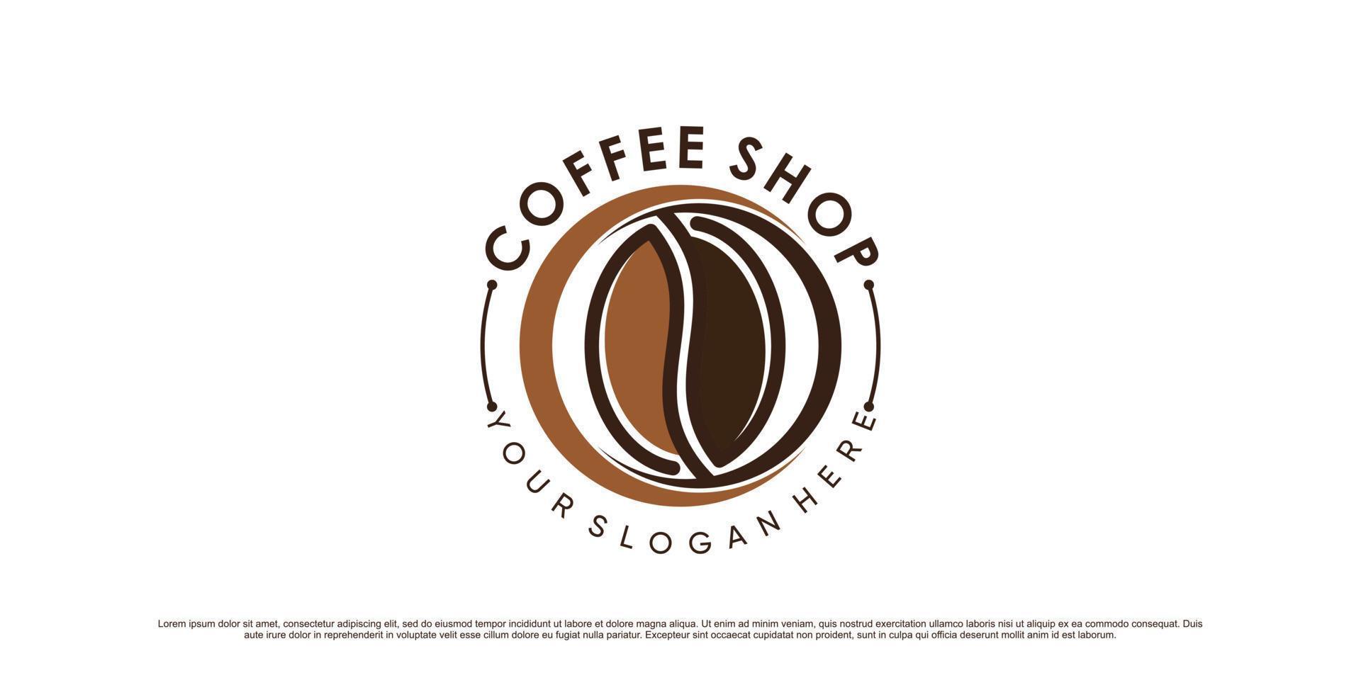 Coffee logo design illustration with coffee bean icon and creative concept vector