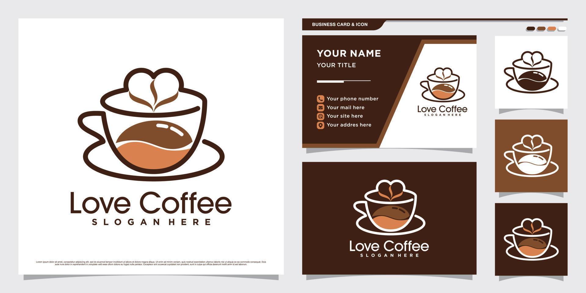 Coffee cup logo design illustration for coffee lovers with heart element and business card template vector