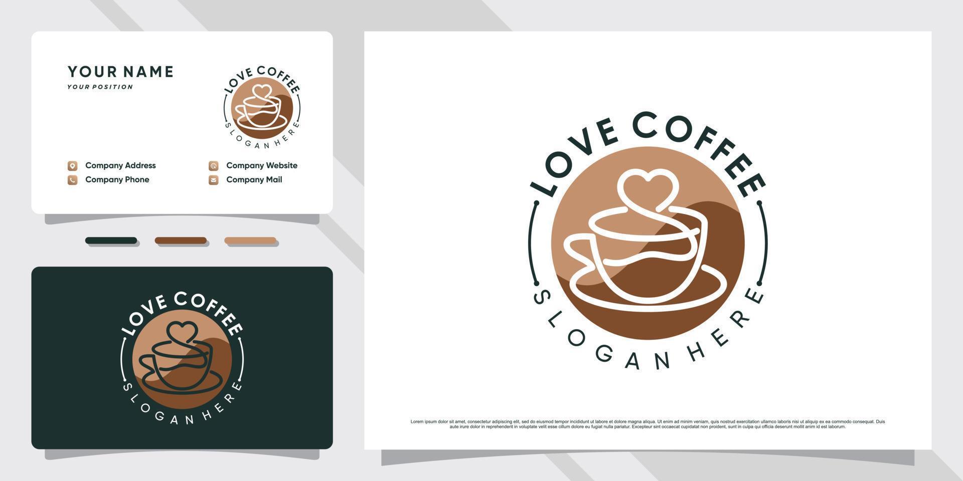 Coffee cup logo design illustration for coffee lovers with heart element and business card template vector