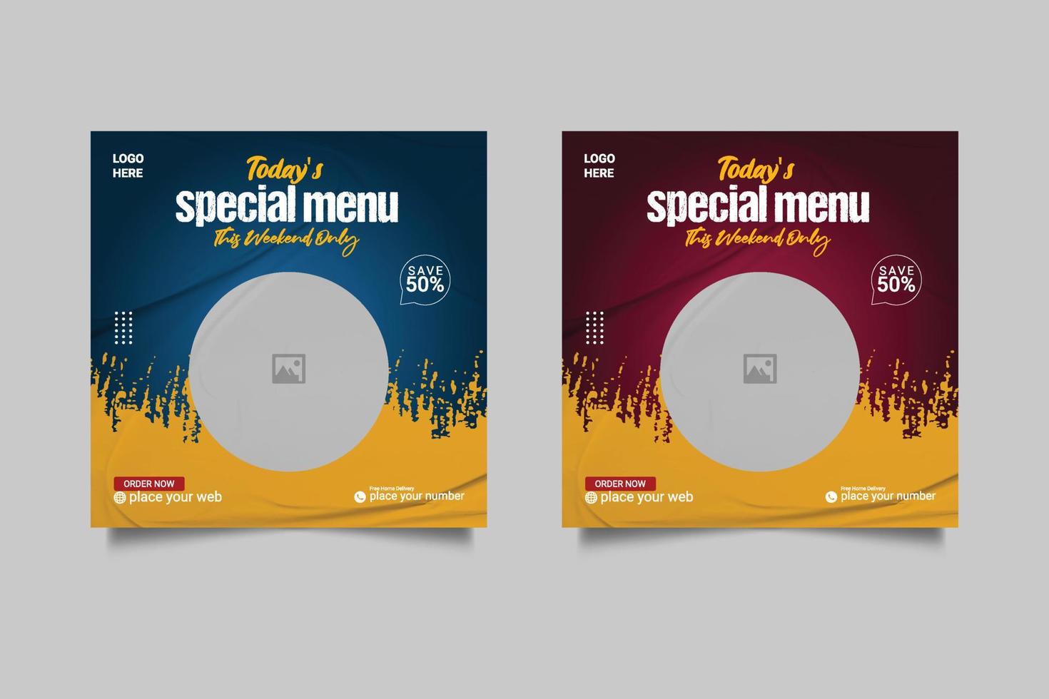 social media post template for food promotion simple banner frame vector