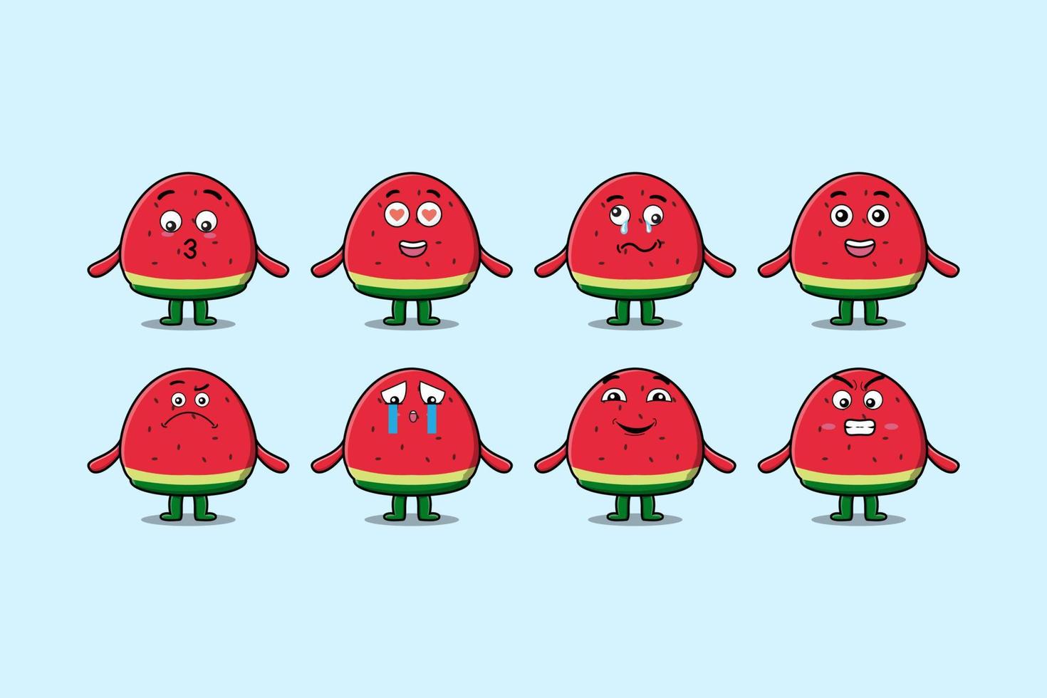 Set kawaii watermelon cartoon character expression vector