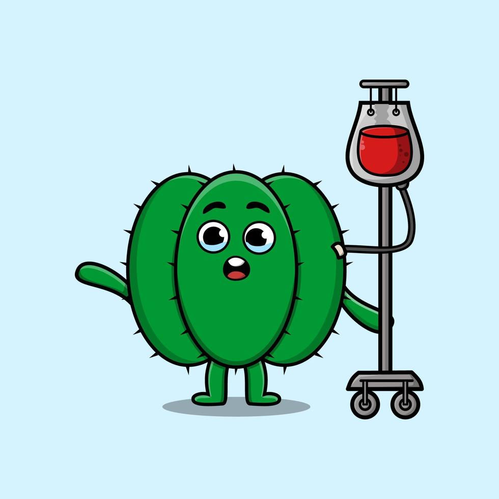 Cute cartoon of cactus having blood transfusion vector