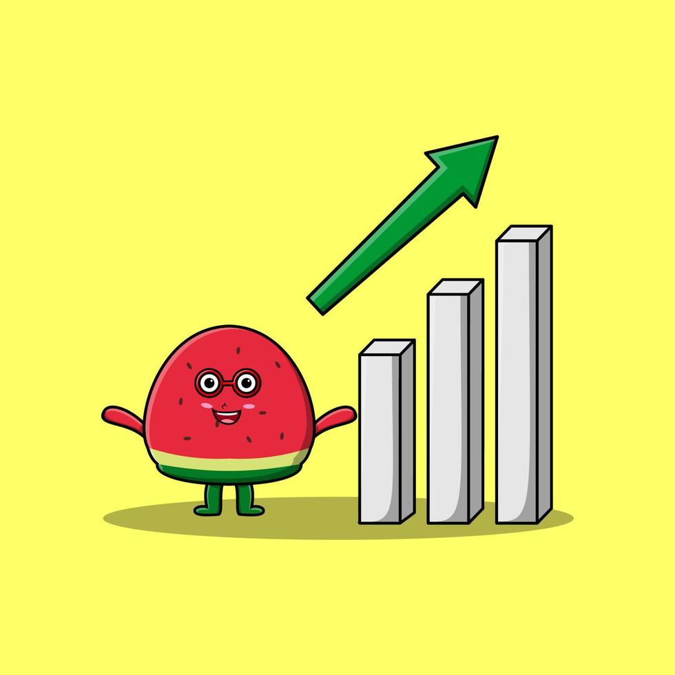 cute cartoon watermelon with rising sign graphic vector