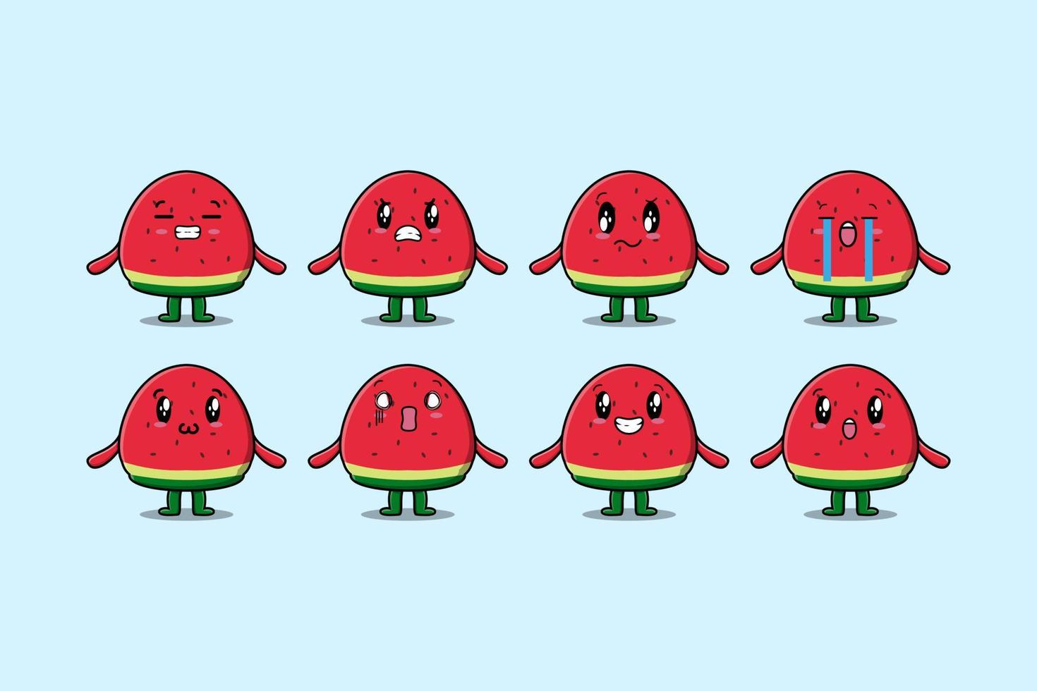 Set kawaii watermelon cartoon character expression vector