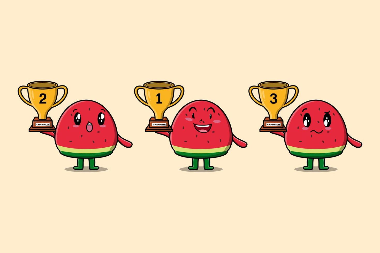 Set of cute cartoon watermelon holding trophy vector