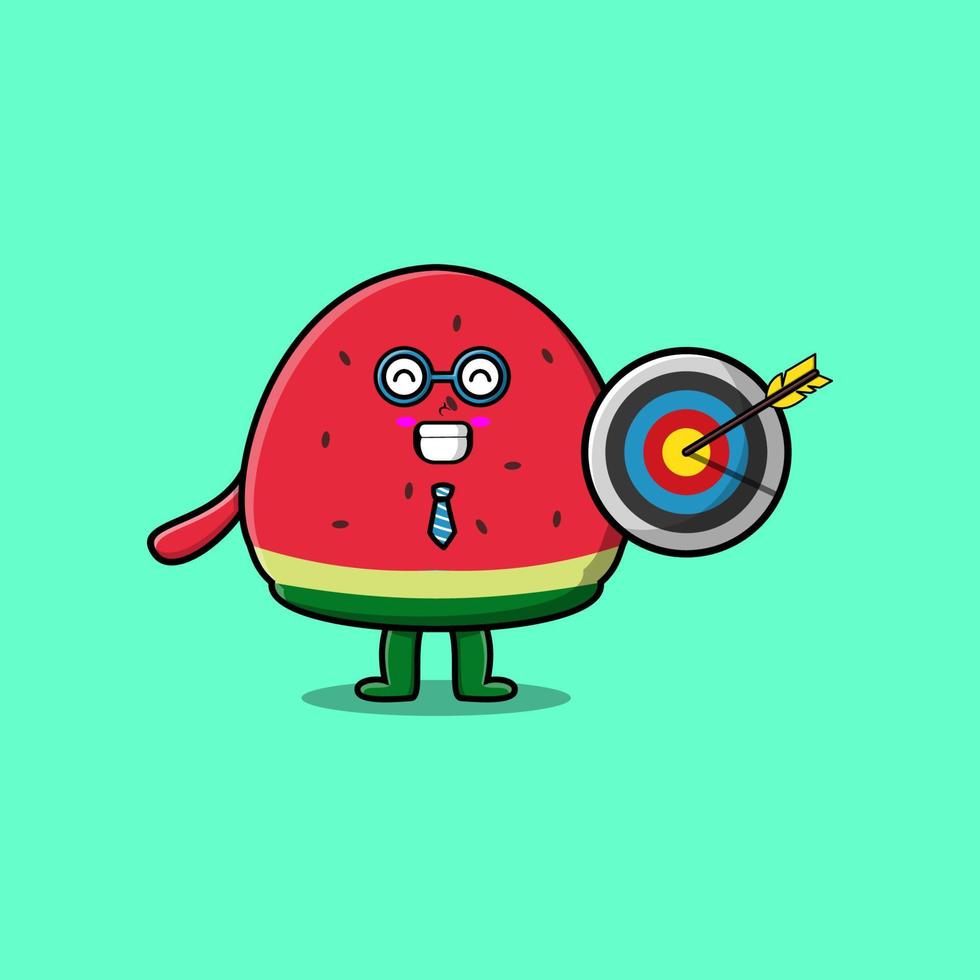 cartoon watermelon businessman hold target arrow vector