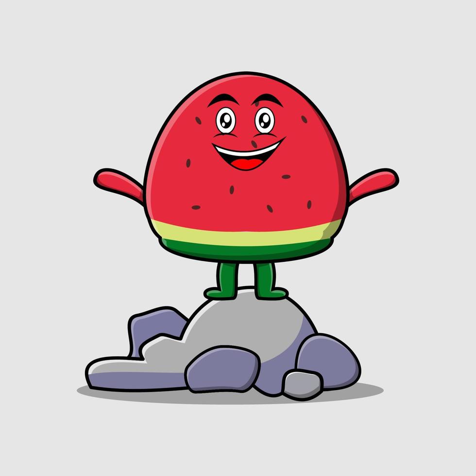 Cute cartoon watermelon standing in stone vector