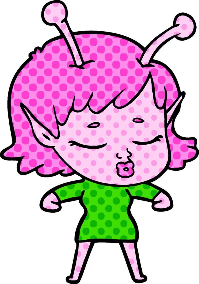 cute alien girl cartoon vector