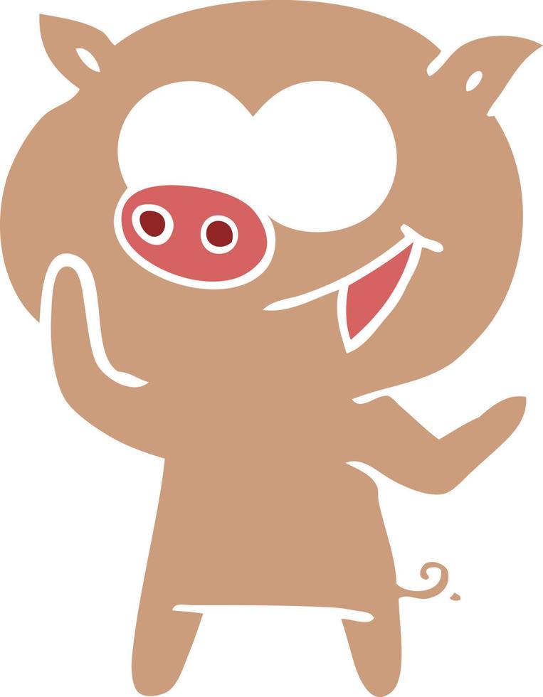 cheerful pig flat color style cartoon vector