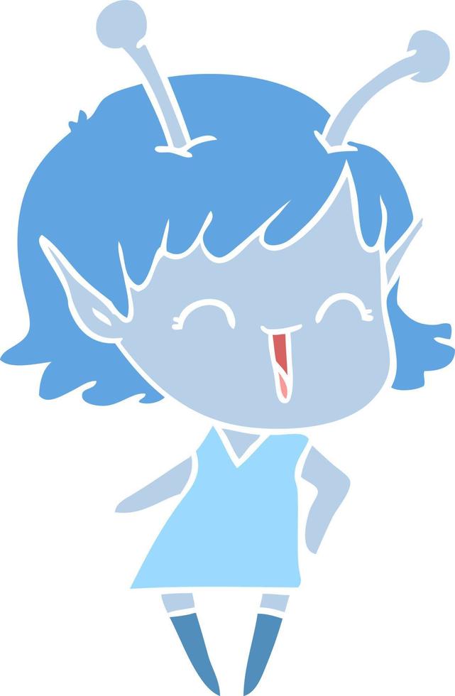 flat color style cartoon alien girl laughing vector