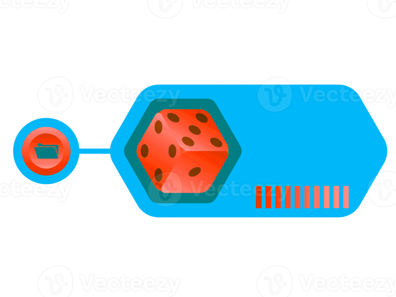 Blue bar space and red dice object infographic template. png