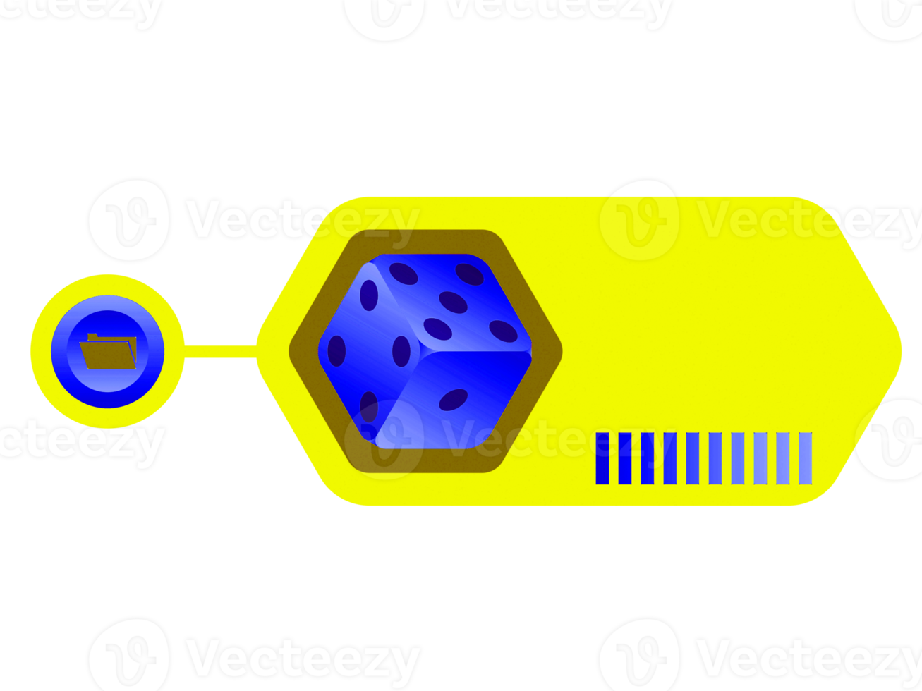 Yellow bar space and blue dice object infographic template. png