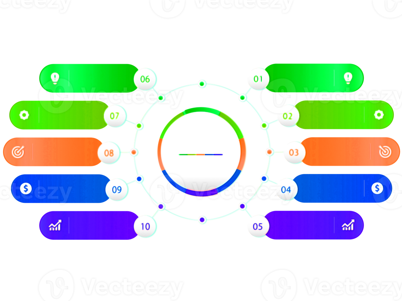 Ten steps colorful circle object for infographic template. png