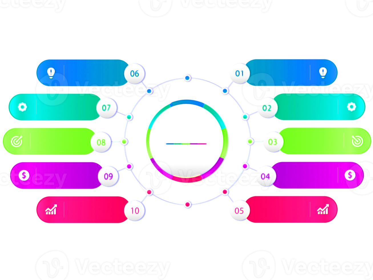 objeto de círculo colorido de diez pasos para plantilla infográfica. png